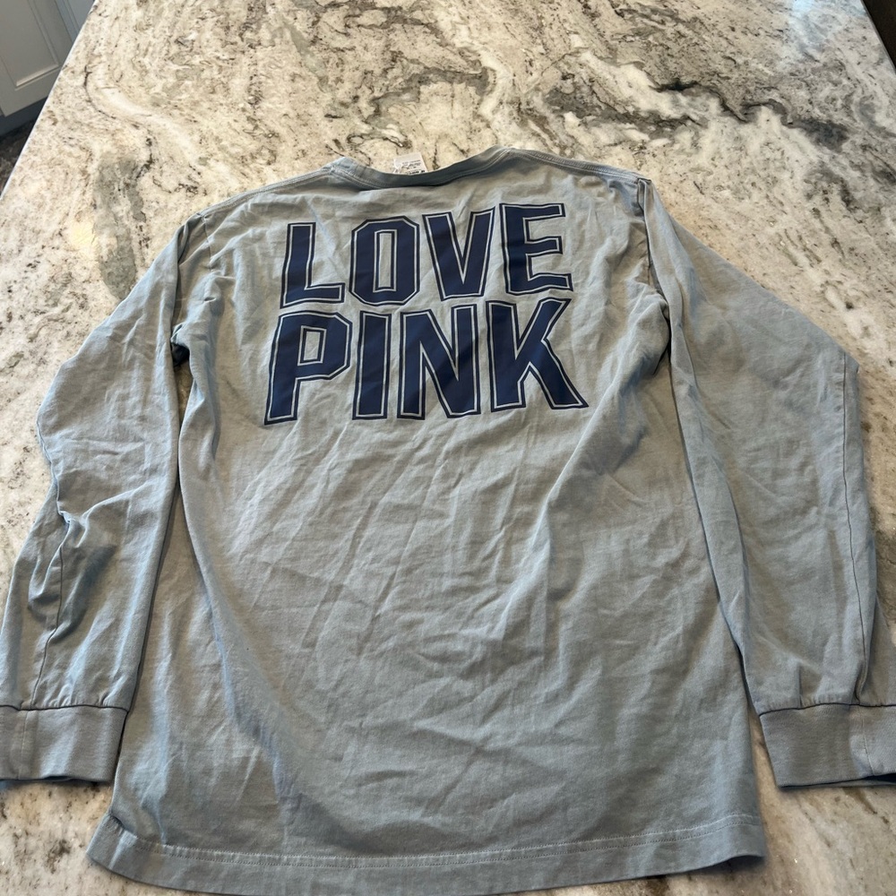 Victoria's Secret PINK Shirt Pocket Tunic Crew Varsity Top Long Sleeve Tee‎ M